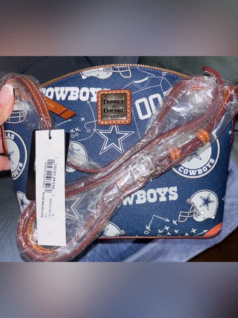 Dooney & Bourke Navy Dallas Cowboys Logo Crossbody with Tan Trim